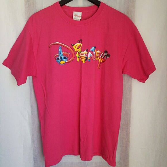 Vintage Y2K Disney Store T-shirt Men's Size L Pink Mickey Mouse Short Sleeve - Picture 1 of 8